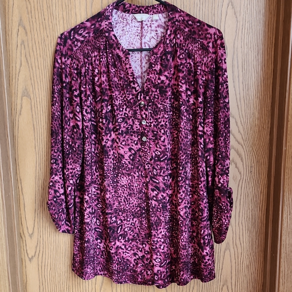 Coral Bay Purple Blouse with Mandarin Collar and 3/4 Sleeves